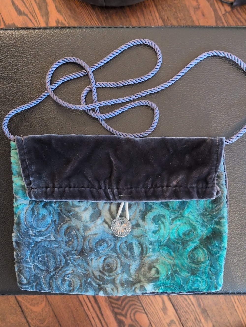 3/$13 Floral Velvet Teal & Purple Bag